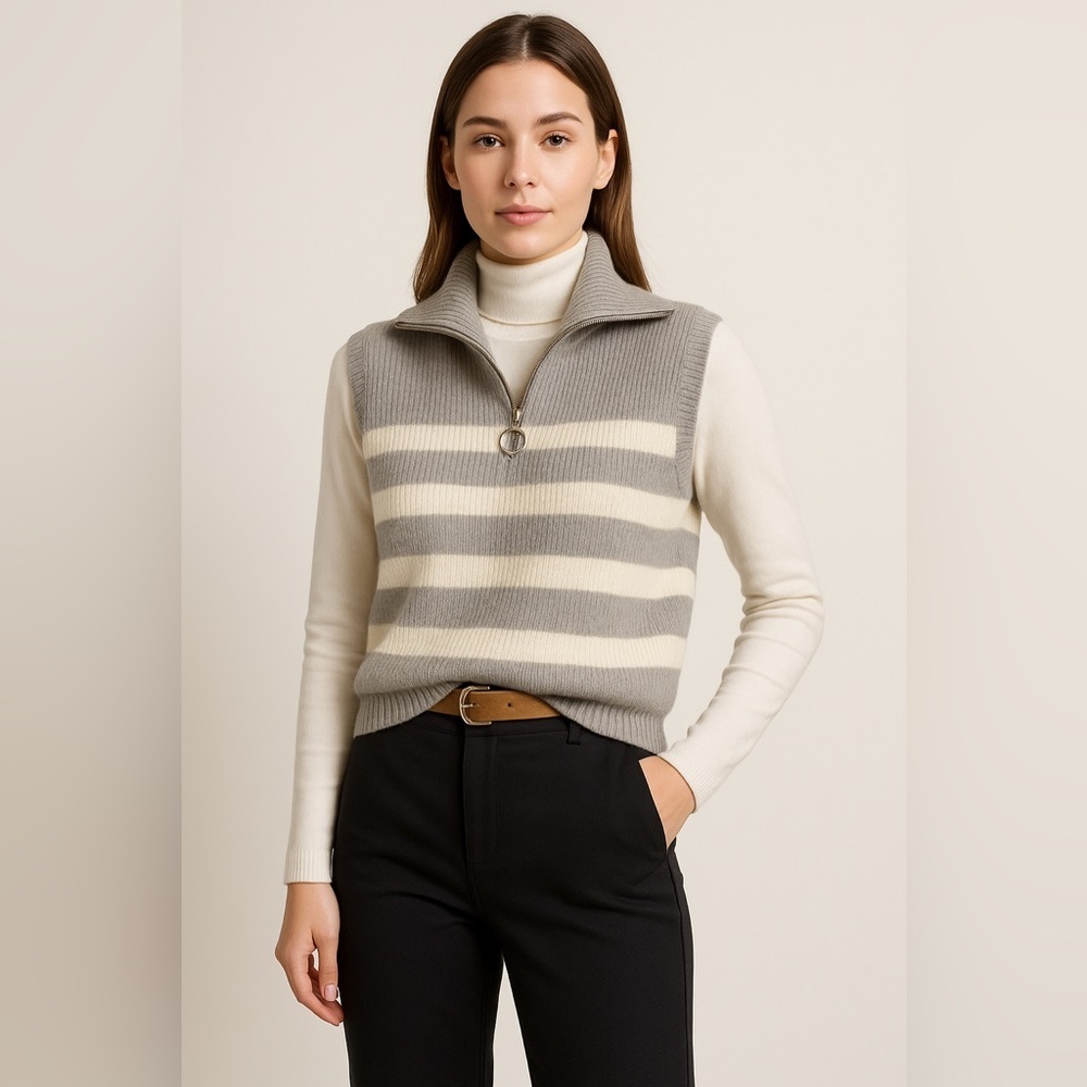 nwts STRIPED ZIP UP HIGH NECK KNITTED VEST size medium